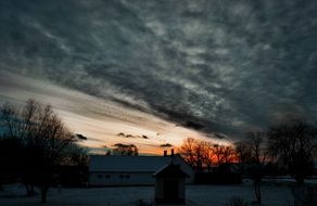 winter landscape after sunset