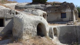 cave dwellings on a sunny day