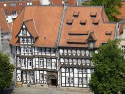 Top view of the roof of a large fachwerkhaus