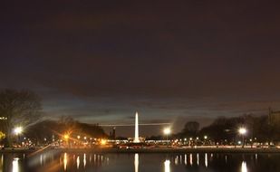 illuminated washington monument at night sky, usa, washington dc