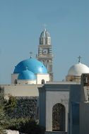 domes of orthodox churches at sky, greece, santorini