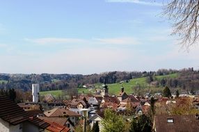 Roof panorama of a historic city in Bischofszell, Switzerland