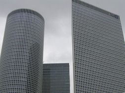 High business skyscapers on the urban street
