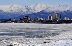 alaska city Snowy mountains scene