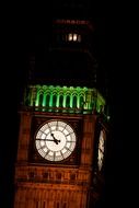 green illuminatiion of big ben tower at night