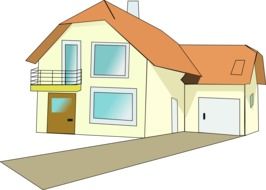 painted house with balcony and garage
