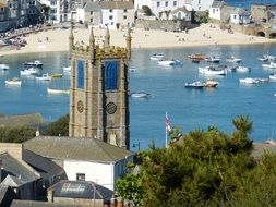 st ives steeple, beach at background, uk, cornwall