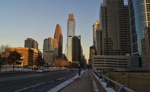 cityscape in the background of skyscrapers in Philadelphia