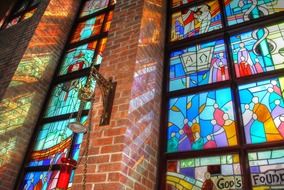 colorful stained glass in the chapel