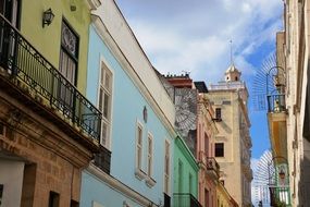 havana colorful street houses blue sky view