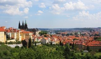 park and city skyline, czech, prague