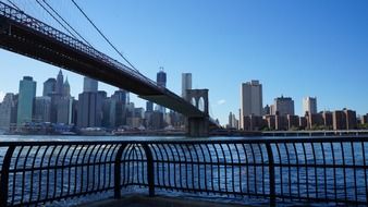 panorama of the long Brooklyn Bridge in New York City