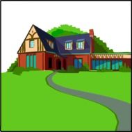 painted green lawn and walkway in front of a country house
