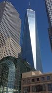 view of the World Trade Center 1 (1 wtc) or the Freedom Tower in Manhattan, New York