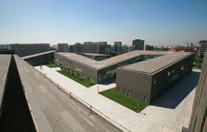 flat roofs of modern buildings aerial view