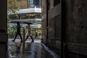 people with umbrellas in sydney at rainy day