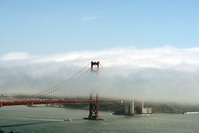 golden gate bridge in fog clouds