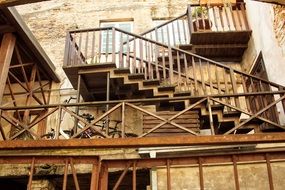 staircase on the facade of the building for climbing to the upper floors