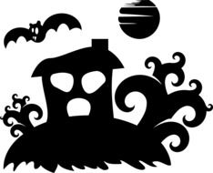 Black silhouette of a haunted house on a hill