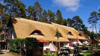 house with thatched roof in coastal village, usedom