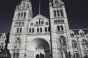 Natural history museum in London in black and white