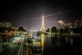 paris eiffel tower light night view seine