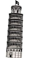 black and white leaning tower of pisa on a white background