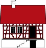 drawing of a house with a red roof on a white background