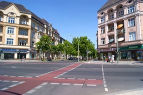 City street and pedestrian crossing among the buildings, berlin