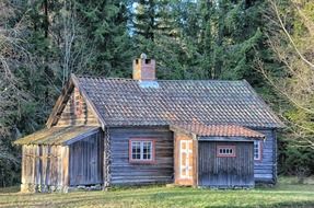 log house at spruce forest, norway