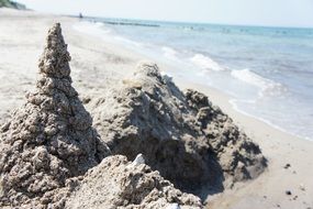 closeup view of sand castle on the beach of the Baltic Sea