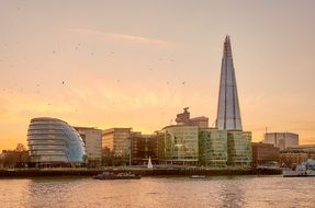 the shard in skyline of city at evening, uk, england, london