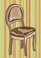 drawing of a chair on a background of colored stripes