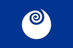 blue flag with a white circle