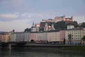 distant view of a castle in the old town in salzburg