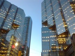 glass skyscrapers at dusk, Canada, Toronto