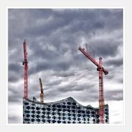 tower cranes near philharmonic hall, germany, hamburg