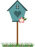birdhouse with blue flower as an illustration