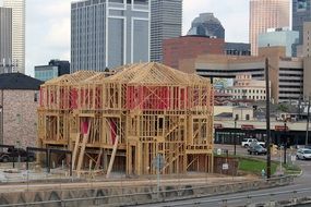 building on a background of residential buildings in Houston