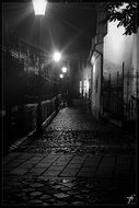 night street with lamps, black and white