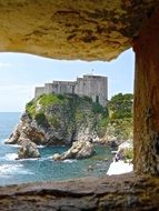 distant view of the defenses on the shores of the mediterranean sea in Dubrovnik