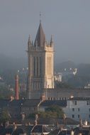 panoramic view of the church tower among the city