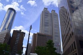 low angle view of high-rise buildings in downtown, usa, georgia, atlanta