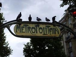 Picture of the pigeons are on a sign