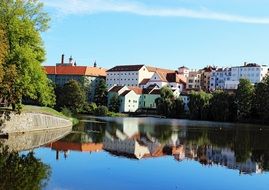 distant view of houses by the river