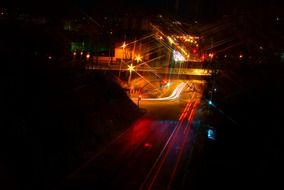 Colorful lights on the highway at night
