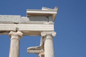 part of ancient column against blue sky, greece, athens