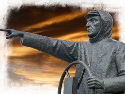 Stone statue of the helmsman in British Columbia