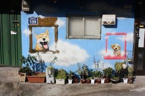 colorful graffiti with puppies