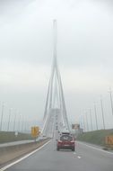 fog over suspension bridge, normandy